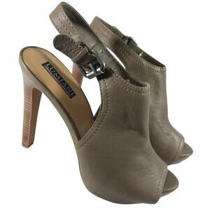 LUMIANI! TAUPE BROWN/GRAY VEGAN LEATHER STILETTO, PLATFORM, PEEP TOE HEELS! 10M